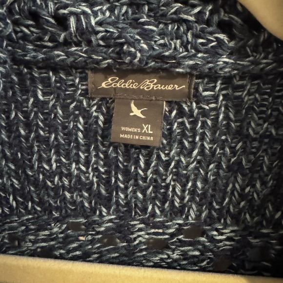 Eddie Bauer Open Front Two Tone Blue Knit Cardigan Sweater Size XL - Picture 6 of 10